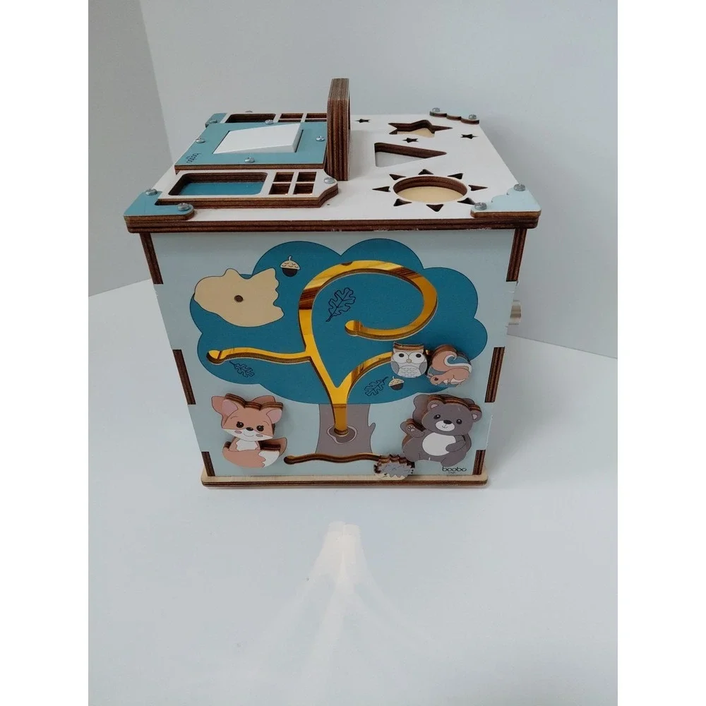 Boobo Toys Wooden Busy Development Activity‎ Cube Blue Undertones Size Medium